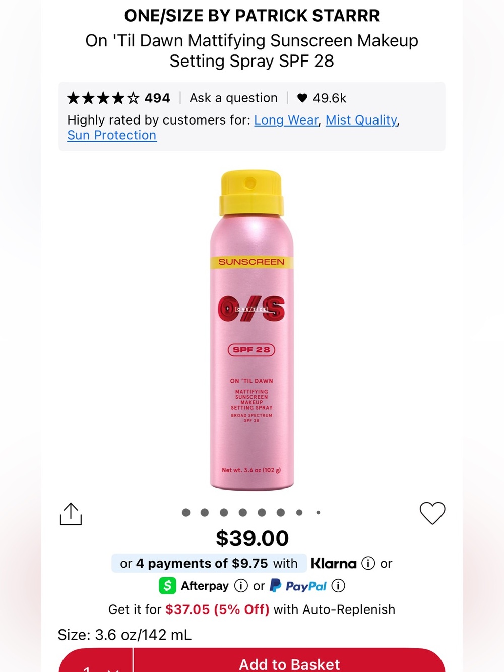 One size setting spray